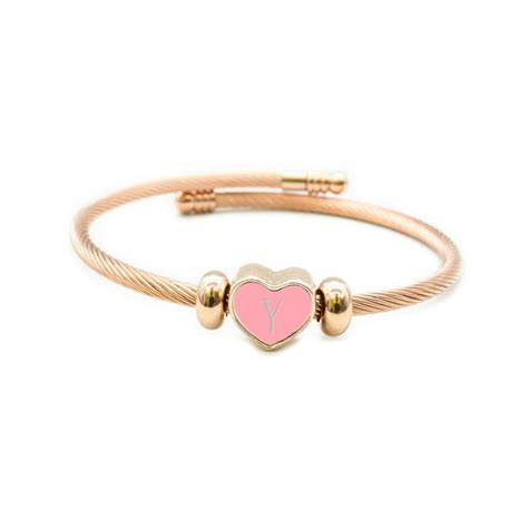 pink box stainless steel initial bracelet|Amazon.com: Pink Box Heart Cable Initial Bracelets for Women .